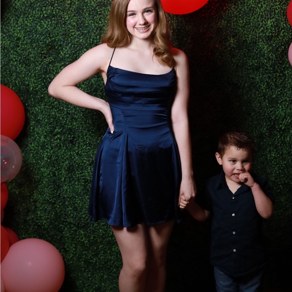 Homecoming or Banquet  Navy Blue Satin Dress